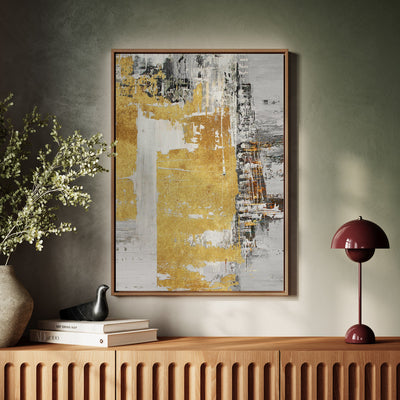 Canvas Wall Art Stretched Over Wooden Frame with Floating Frame and Touch Of Gold Abstract Painting CV4254 - Al Rugaib Furniture