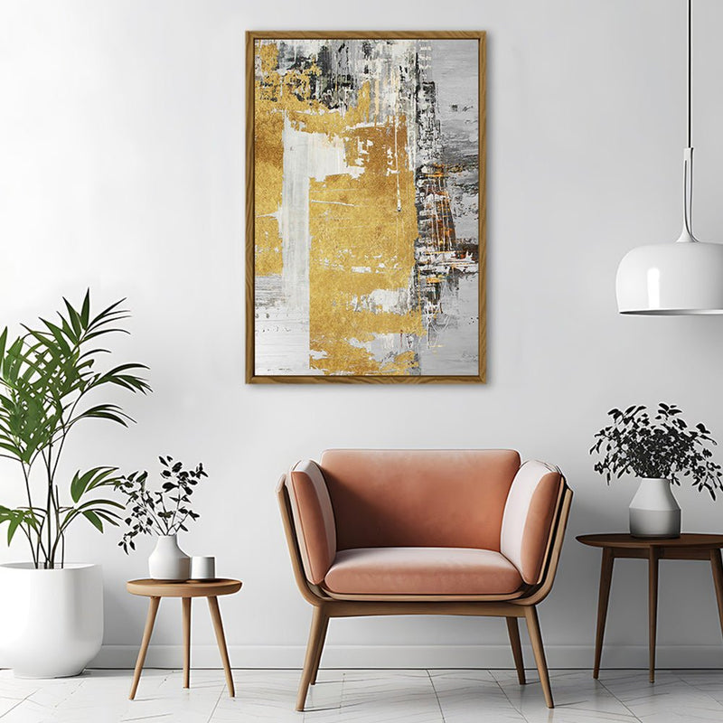 Canvas Wall Art Stretched Over Wooden Frame with Floating Frame and Touch Of Gold Abstract Painting CV4254 - Al Rugaib Furniture