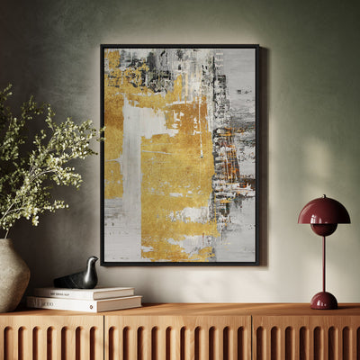 Canvas Wall Art Stretched Over Wooden Frame with Floating Frame and Touch Of Gold Abstract Painting CV4254 - Al Rugaib Furniture