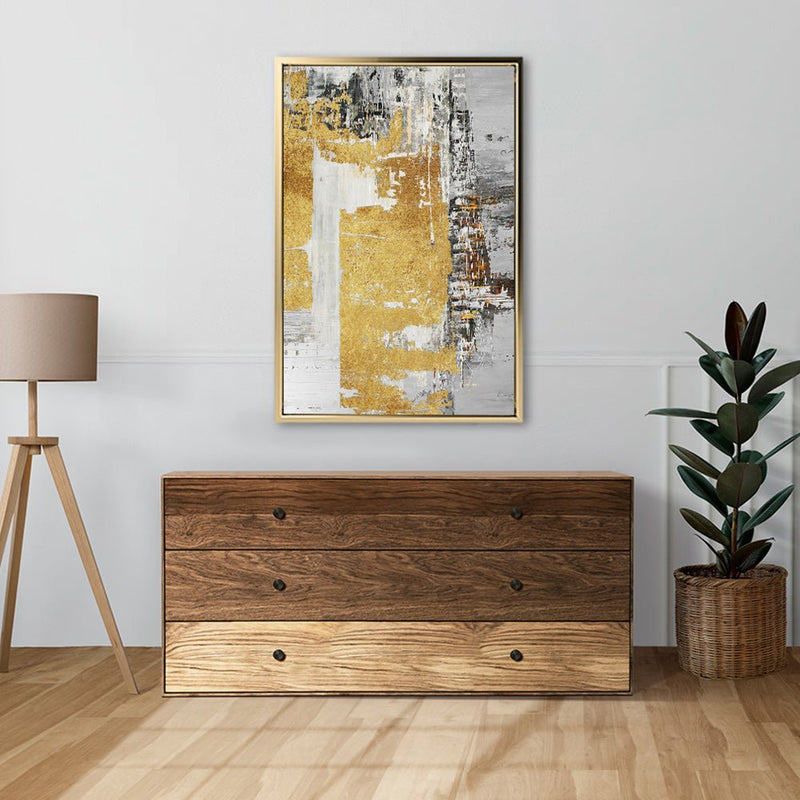 Canvas Wall Art Stretched Over Wooden Frame with Floating Frame and Touch Of Gold Abstract Painting CV4254 - Al Rugaib Furniture
