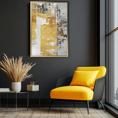 Canvas Wall Art Stretched Over Wooden Frame with Floating Frame and Touch Of Gold Abstract Painting CV4254 - Al Rugaib Furniture