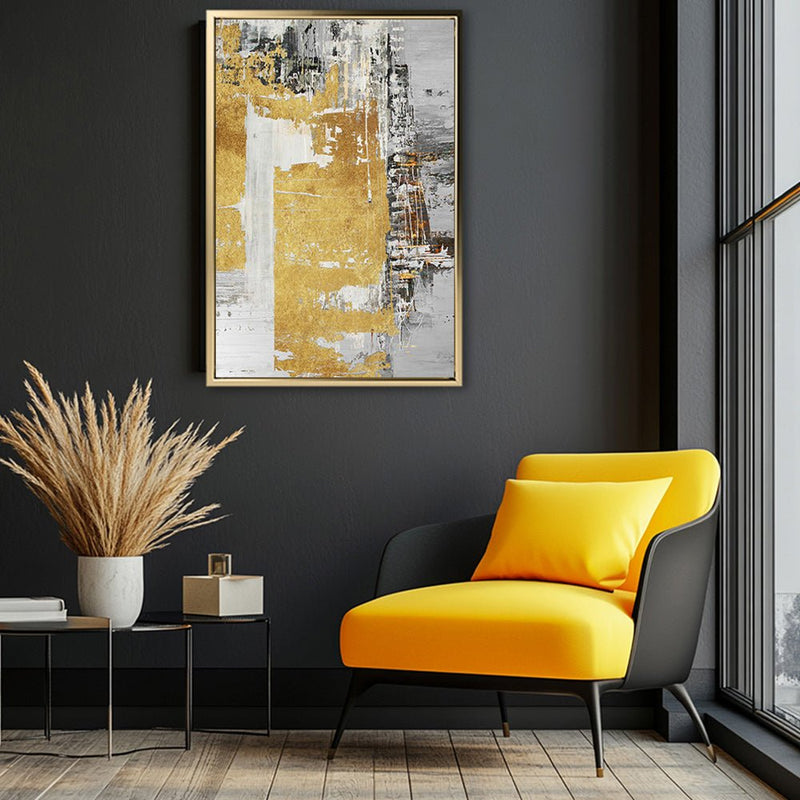 Canvas Wall Art Stretched Over Wooden Frame with Floating Frame and Touch Of Gold Abstract Painting CV4254 - Al Rugaib Furniture