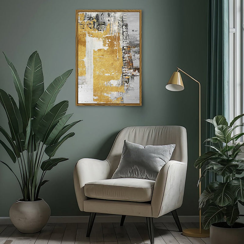 Canvas Wall Art Stretched Over Wooden Frame with Floating Frame and Touch Of Gold Abstract Painting CV4254 - Al Rugaib Furniture