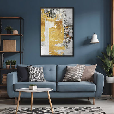 Canvas Wall Art Stretched Over Wooden Frame with Floating Frame and Touch Of Gold Abstract Painting CV4254 - Al Rugaib Furniture