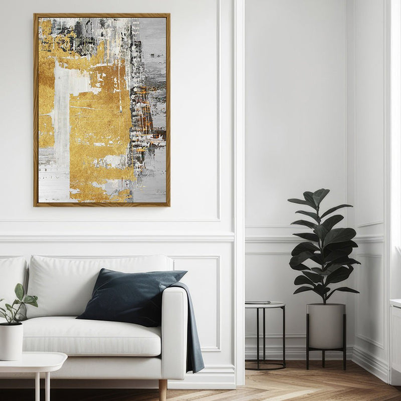 Canvas Wall Art Stretched Over Wooden Frame with Floating Frame and Touch Of Gold Abstract Painting CV4254 - Al Rugaib Furniture