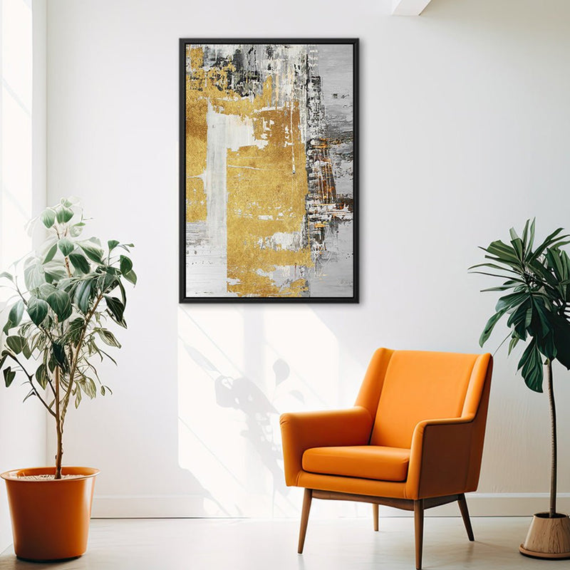 Canvas Wall Art Stretched Over Wooden Frame with Floating Frame and Touch Of Gold Abstract Painting CV4254 - Al Rugaib Furniture
