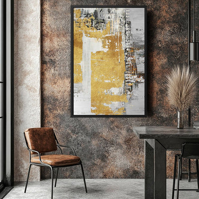Canvas Wall Art Stretched Over Wooden Frame with Floating Frame and Touch Of Gold Abstract Painting CV4254 - Al Rugaib Furniture