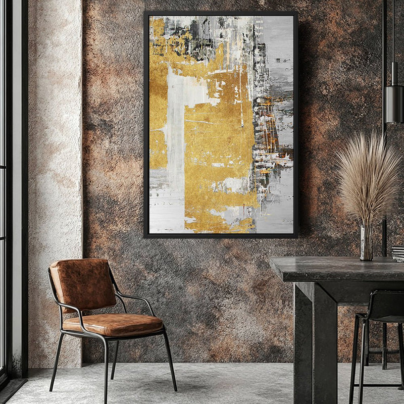 Canvas Wall Art Stretched Over Wooden Frame with Floating Frame and Touch Of Gold Abstract Painting CV4254 - Al Rugaib Furniture