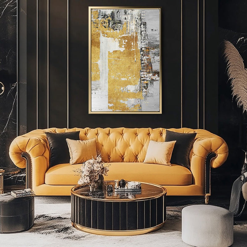 Canvas Wall Art Stretched Over Wooden Frame with Floating Frame and Touch Of Gold Abstract Painting CV4254 - Al Rugaib Furniture