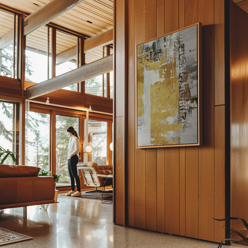 Canvas Wall Art Stretched Over Wooden Frame with Floating Frame and Touch Of Gold Abstract Painting CV4254 - Al Rugaib Furniture