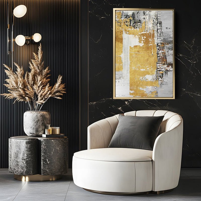 Canvas Wall Art Stretched Over Wooden Frame with Floating Frame and Touch Of Gold Abstract Painting CV4254 - Al Rugaib Furniture