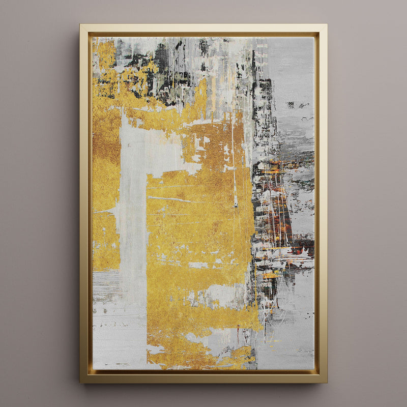 Canvas Wall Art Stretched Over Wooden Frame with Floating Frame and Touch Of Gold Abstract Painting CV4254 - Al Rugaib Furniture