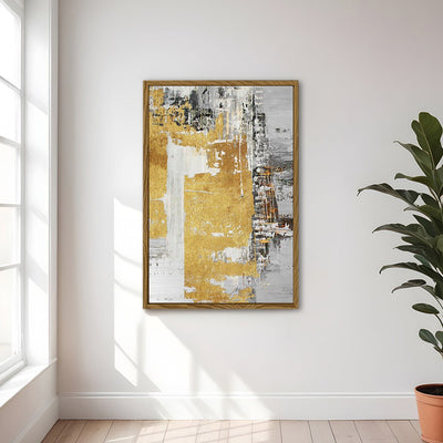 Canvas Wall Art Stretched Over Wooden Frame with Floating Frame and Touch Of Gold Abstract Painting CV4254 - Al Rugaib Furniture