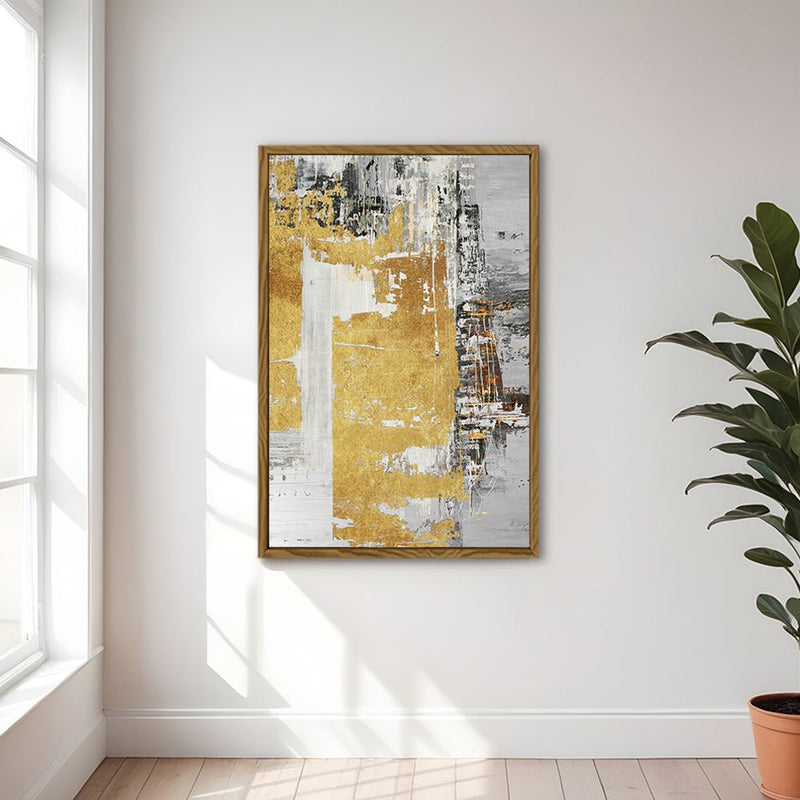 Canvas Wall Art Stretched Over Wooden Frame with Floating Frame and Touch Of Gold Abstract Painting CV4254 - Al Rugaib Furniture