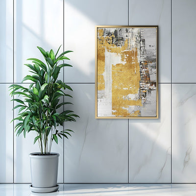 Canvas Wall Art Stretched Over Wooden Frame with Floating Frame and Touch Of Gold Abstract Painting CV4254 - Al Rugaib Furniture
