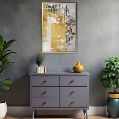 Canvas Wall Art Stretched Over Wooden Frame with Floating Frame and Touch Of Gold Abstract Painting CV4254 - Al Rugaib Furniture