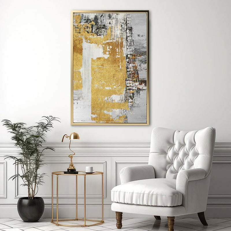 Canvas Wall Art Stretched Over Wooden Frame with Floating Frame and Touch Of Gold Abstract Painting CV4254 - Al Rugaib Furniture