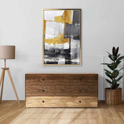 Canvas Wall Art Stretched Over Wooden Frame with Floating Frame and Touch Of Gold Abstract Painting CV4255 - Al Rugaib Furniture
