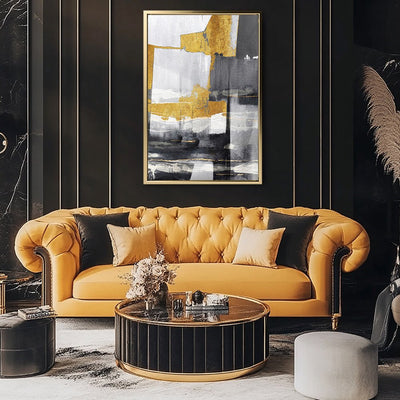 Canvas Wall Art Stretched Over Wooden Frame with Floating Frame and Touch Of Gold Abstract Painting CV4255 - Al Rugaib Furniture