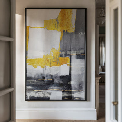 Canvas Wall Art Stretched Over Wooden Frame with Floating Frame and Touch Of Gold Abstract Painting CV4255 - Al Rugaib Furniture