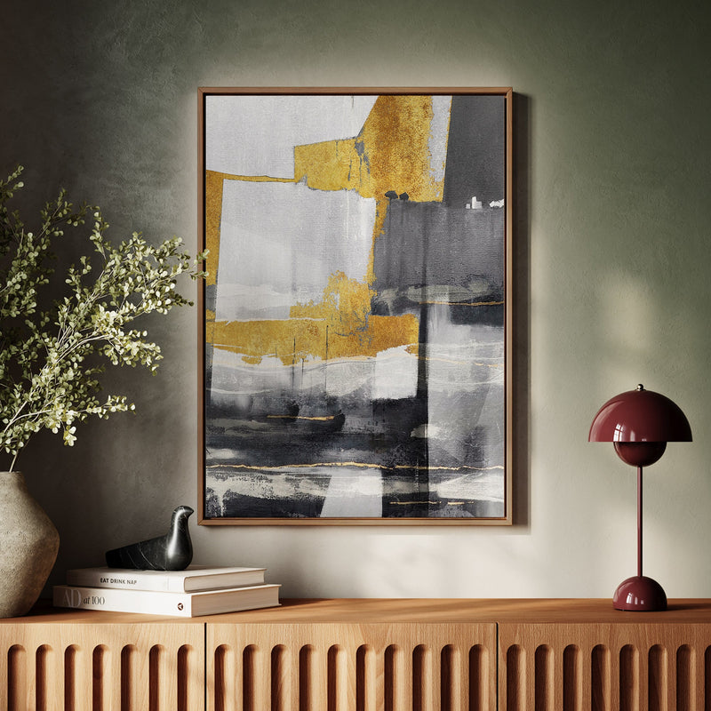 Canvas Wall Art Stretched Over Wooden Frame with Floating Frame and Touch Of Gold Abstract Painting CV4255 - Al Rugaib Furniture