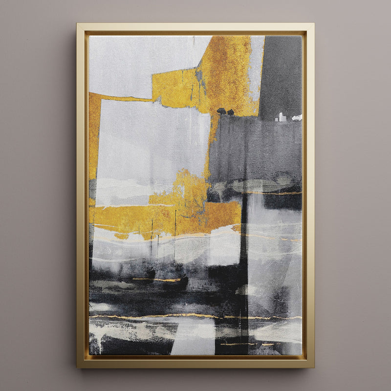 Canvas Wall Art Stretched Over Wooden Frame with Floating Frame and Touch Of Gold Abstract Painting CV4255 - Al Rugaib Furniture