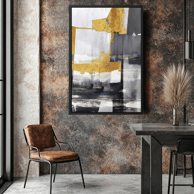 Canvas Wall Art Stretched Over Wooden Frame with Floating Frame and Touch Of Gold Abstract Painting CV4255 - Al Rugaib Furniture