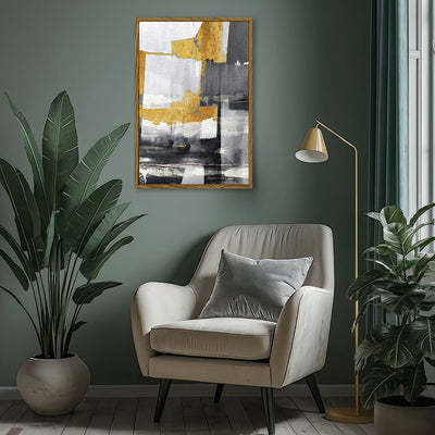 Canvas Wall Art Stretched Over Wooden Frame with Floating Frame and Touch Of Gold Abstract Painting CV4255 - Al Rugaib Furniture