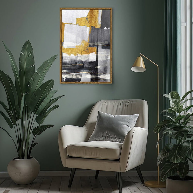 Canvas Wall Art Stretched Over Wooden Frame with Floating Frame and Touch Of Gold Abstract Painting CV4255 - Al Rugaib Furniture