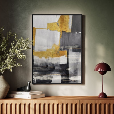 Canvas Wall Art Stretched Over Wooden Frame with Floating Frame and Touch Of Gold Abstract Painting CV4255 - Al Rugaib Furniture
