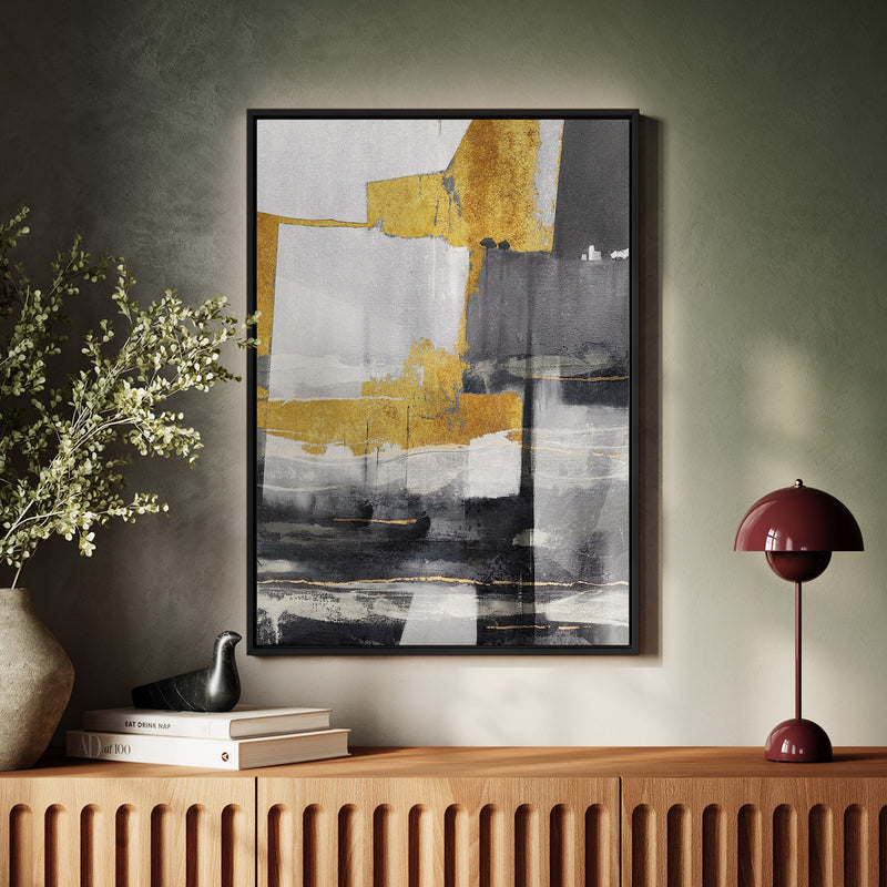 Canvas Wall Art Stretched Over Wooden Frame with Floating Frame and Touch Of Gold Abstract Painting CV4255 - Al Rugaib Furniture