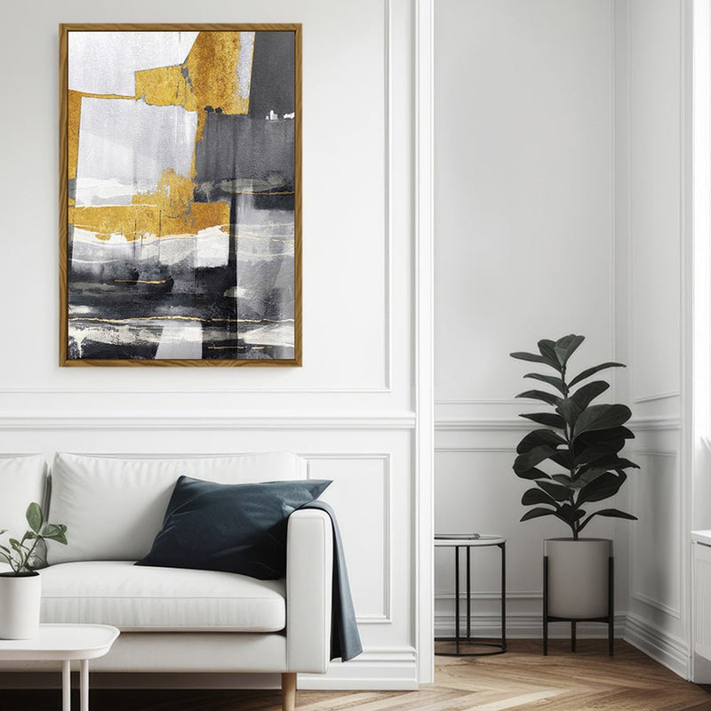 Canvas Wall Art Stretched Over Wooden Frame with Floating Frame and Touch Of Gold Abstract Painting CV4255 - Al Rugaib Furniture