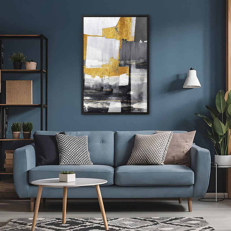 Canvas Wall Art Stretched Over Wooden Frame with Floating Frame and Touch Of Gold Abstract Painting CV4255 - Al Rugaib Furniture