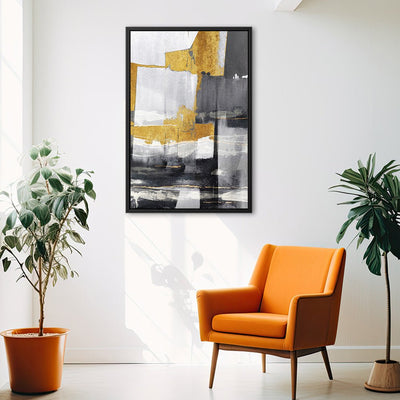 Canvas Wall Art Stretched Over Wooden Frame with Floating Frame and Touch Of Gold Abstract Painting CV4255 - Al Rugaib Furniture