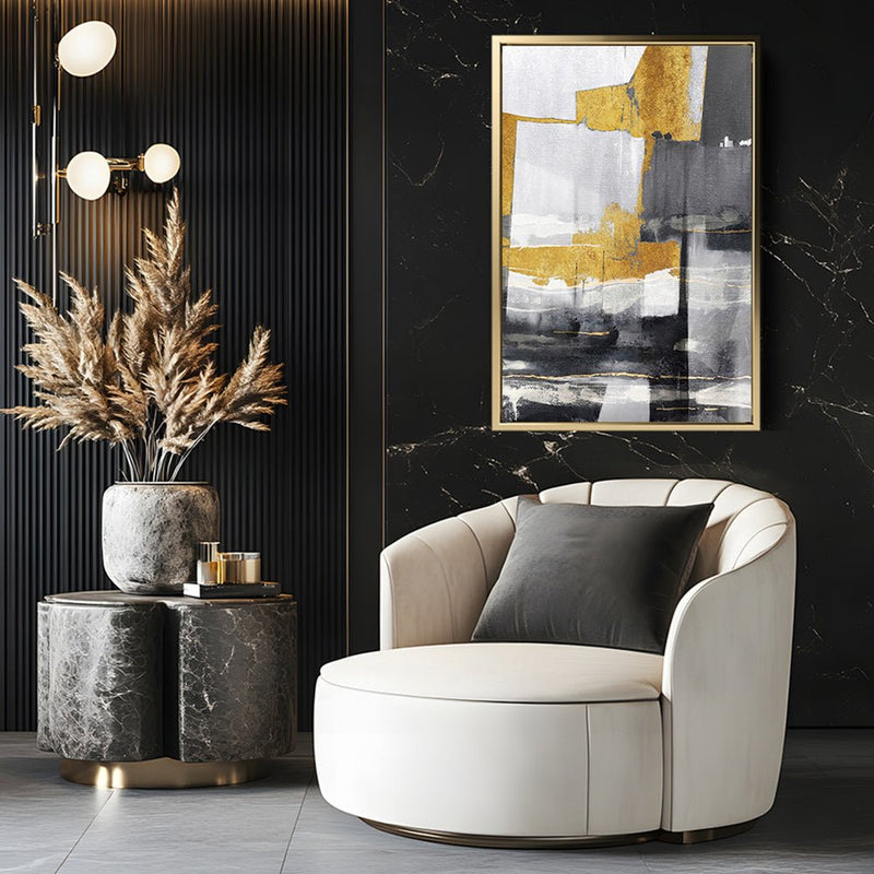 Canvas Wall Art Stretched Over Wooden Frame with Floating Frame and Touch Of Gold Abstract Painting CV4255 - Al Rugaib Furniture