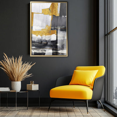 Canvas Wall Art Stretched Over Wooden Frame with Floating Frame and Touch Of Gold Abstract Painting CV4255 - Al Rugaib Furniture