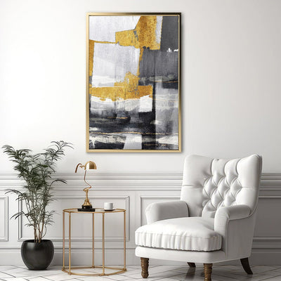 Canvas Wall Art Stretched Over Wooden Frame with Floating Frame and Touch Of Gold Abstract Painting CV4255 - Al Rugaib Furniture