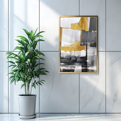 Canvas Wall Art Stretched Over Wooden Frame with Floating Frame and Touch Of Gold Abstract Painting CV4255 - Al Rugaib Furniture