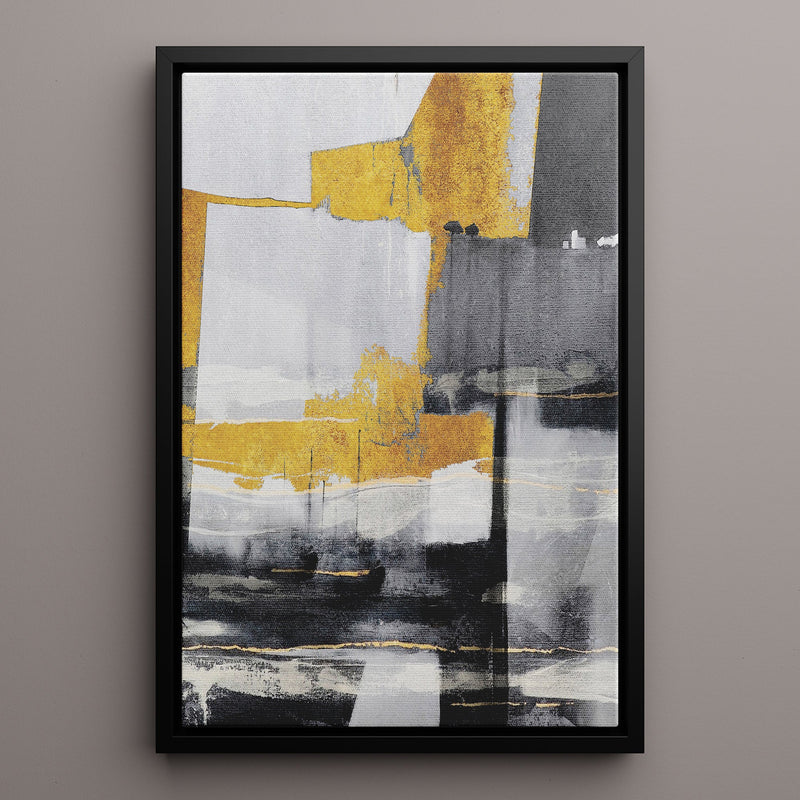 Canvas Wall Art Stretched Over Wooden Frame with Floating Frame and Touch Of Gold Abstract Painting CV4255 - Al Rugaib Furniture