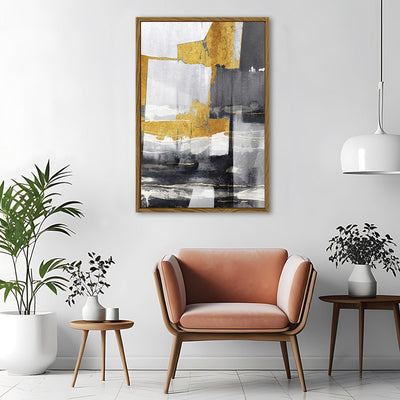 Canvas Wall Art Stretched Over Wooden Frame with Floating Frame and Touch Of Gold Abstract Painting CV4255 - Al Rugaib Furniture