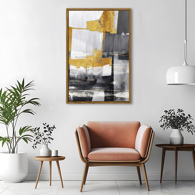 Canvas Wall Art Stretched Over Wooden Frame with Floating Frame and Touch Of Gold Abstract Painting CV4255 - Al Rugaib Furniture