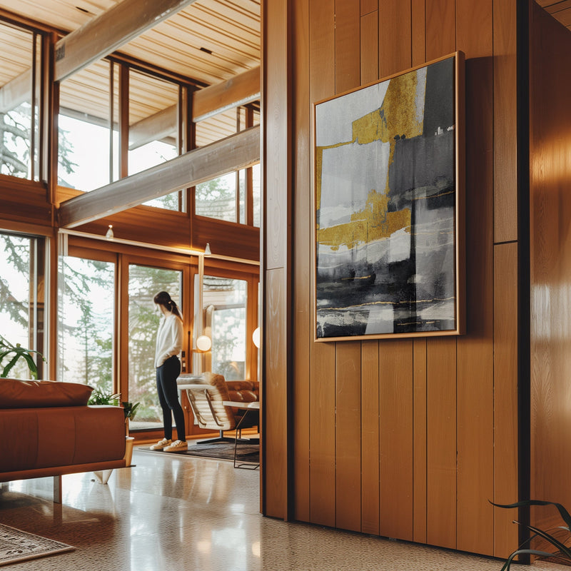 Canvas Wall Art Stretched Over Wooden Frame with Floating Frame and Touch Of Gold Abstract Painting CV4255 - Al Rugaib Furniture