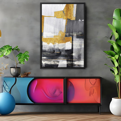 Canvas Wall Art Stretched Over Wooden Frame with Floating Frame and Touch Of Gold Abstract Painting CV4255 - Al Rugaib Furniture