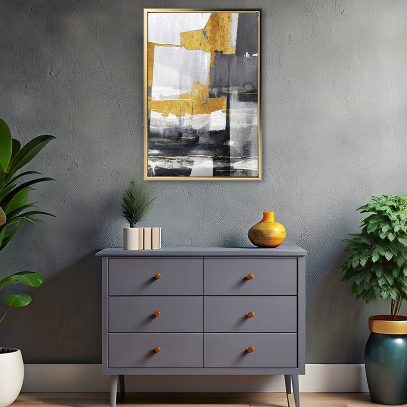 Canvas Wall Art Stretched Over Wooden Frame with Floating Frame and Touch Of Gold Abstract Painting CV4255 - Al Rugaib Furniture