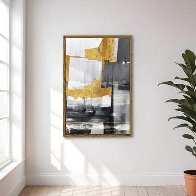 Canvas Wall Art Stretched Over Wooden Frame with Floating Frame and Touch Of Gold Abstract Painting CV4255 - Al Rugaib Furniture