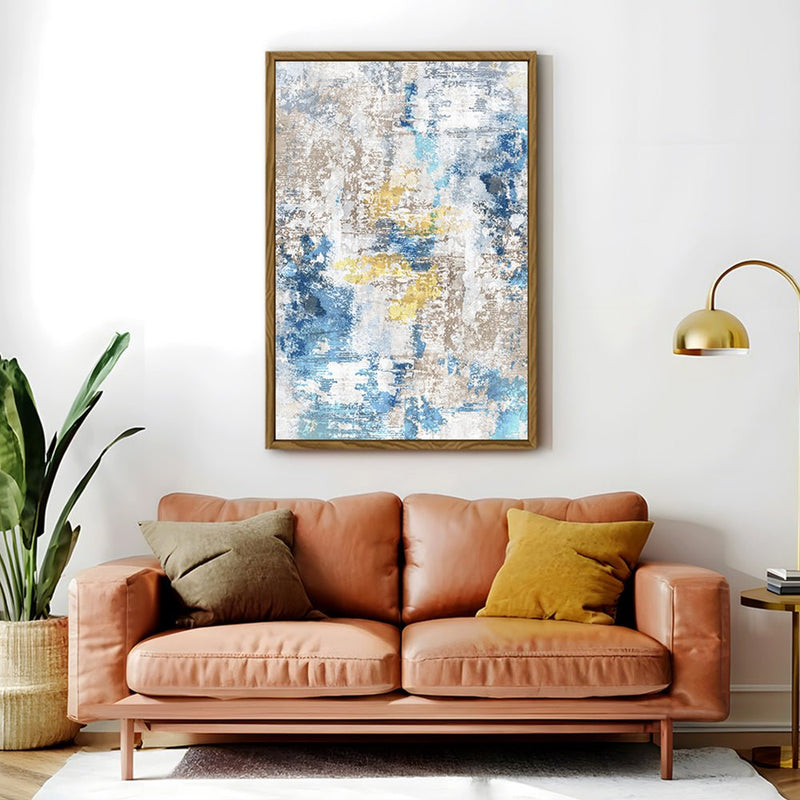 Canvas Wall Art Stretched Over Wooden Frame with Floating Frame and Touch Of Gold Abstract Painting CV4256 - Al Rugaib Furniture