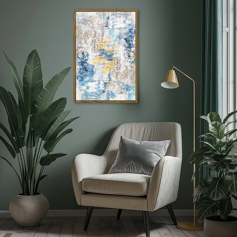 Canvas Wall Art Stretched Over Wooden Frame with Floating Frame and Touch Of Gold Abstract Painting CV4256 - Al Rugaib Furniture