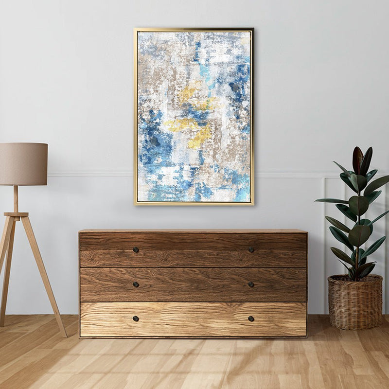 Canvas Wall Art Stretched Over Wooden Frame with Floating Frame and Touch Of Gold Abstract Painting CV4256 - Al Rugaib Furniture