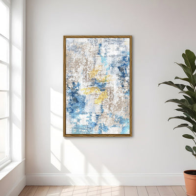 Canvas Wall Art Stretched Over Wooden Frame with Floating Frame and Touch Of Gold Abstract Painting CV4256 - Al Rugaib Furniture
