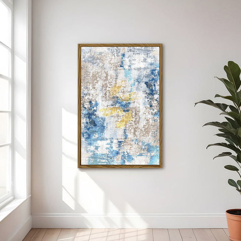 Canvas Wall Art Stretched Over Wooden Frame with Floating Frame and Touch Of Gold Abstract Painting CV4256 - Al Rugaib Furniture